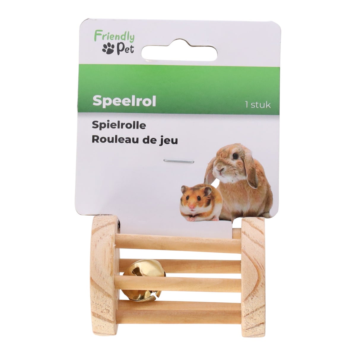 Knaagdier rol+bel hout 7cm Knaagdier rol+bel hout 7cm