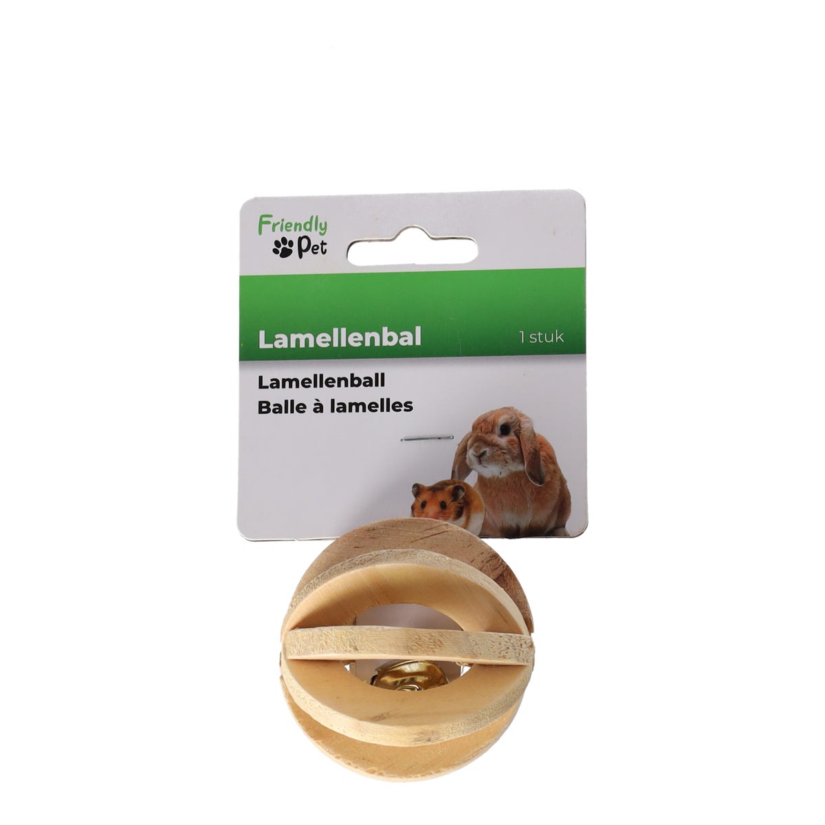Knaagdier bal met bel hout 6 cm Knaagdier bal met bel hout 6 cm