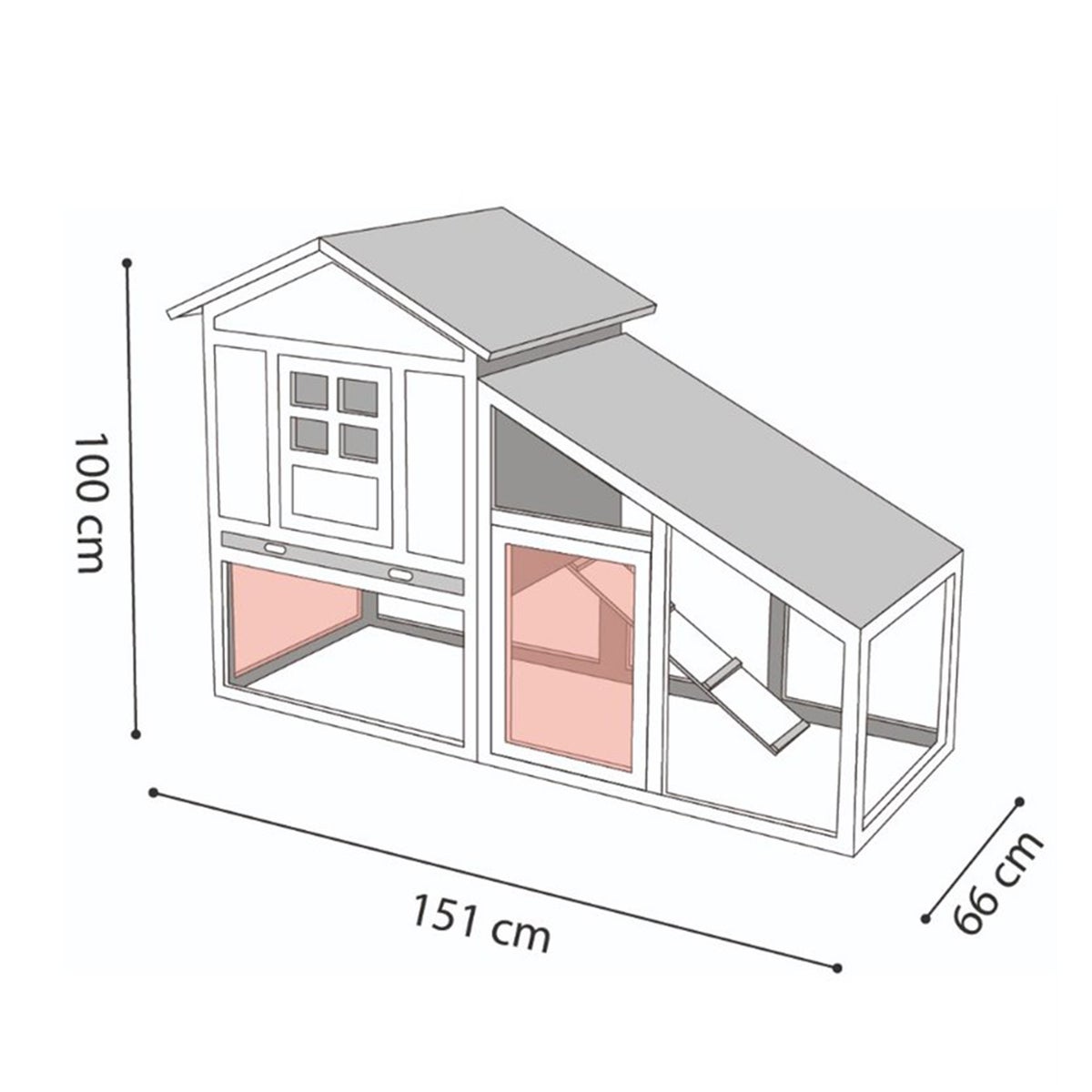 Konijnenhok met ren quincy cottage 151cm Konijnenhok met ren quincy cottage 151cm