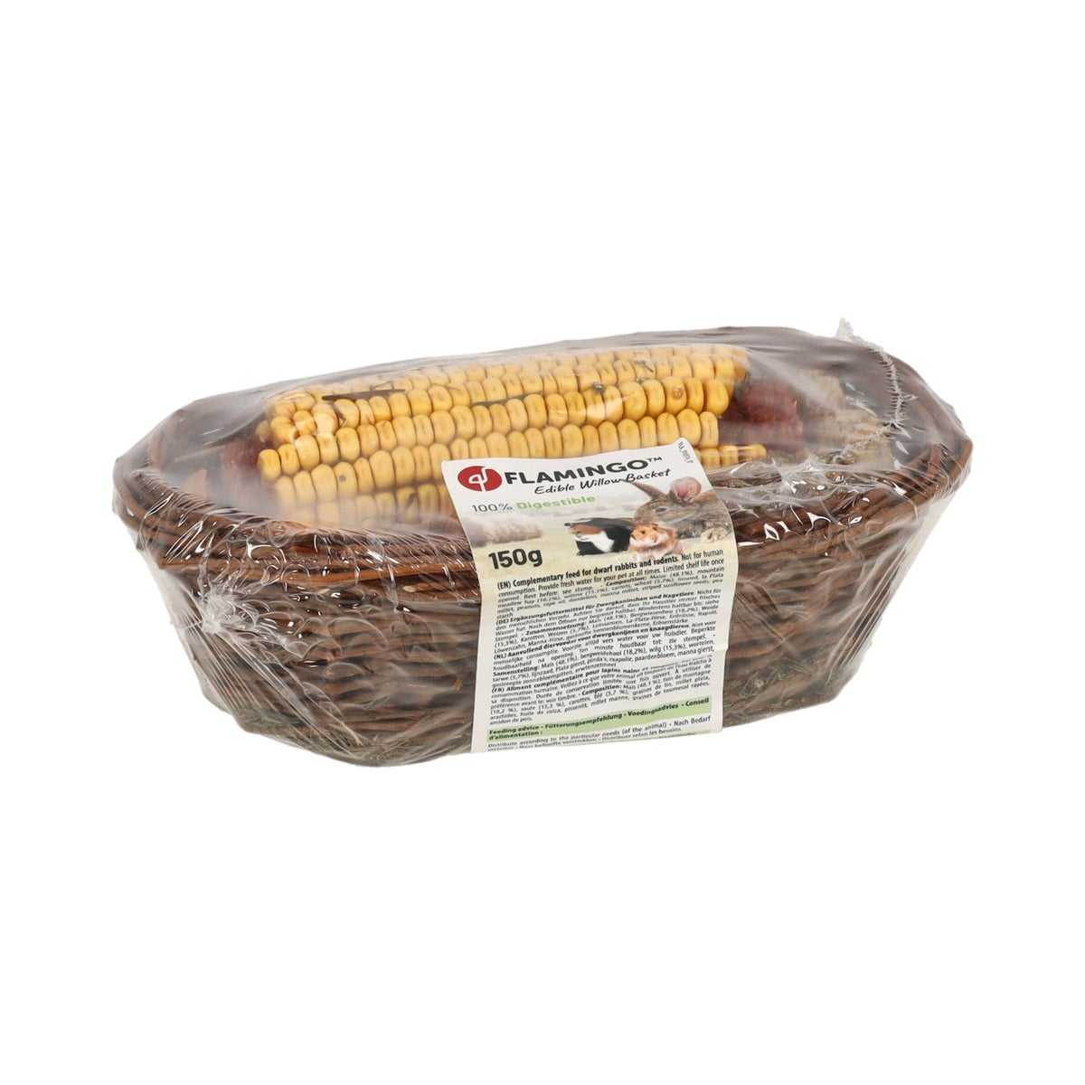 Snack knaagdier wilgenmand gevuld 150gr Smulti Snack knaagdier wilgenmand gevuld 150gr Smulti