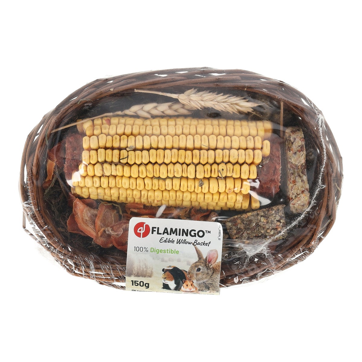 Snack knaagdier wilgenmand gevuld 150gr Smulti Snack knaagdier wilgenmand gevuld 150gr Smulti