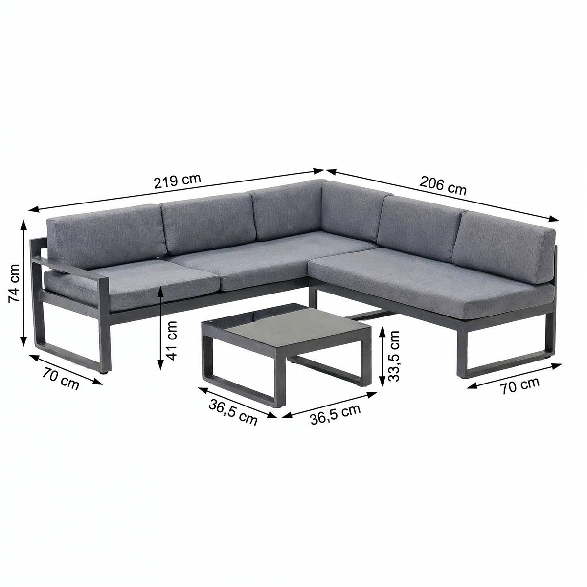 Loungeset Donato antraciet met kussens Loungeset Donato antraciet met kussens