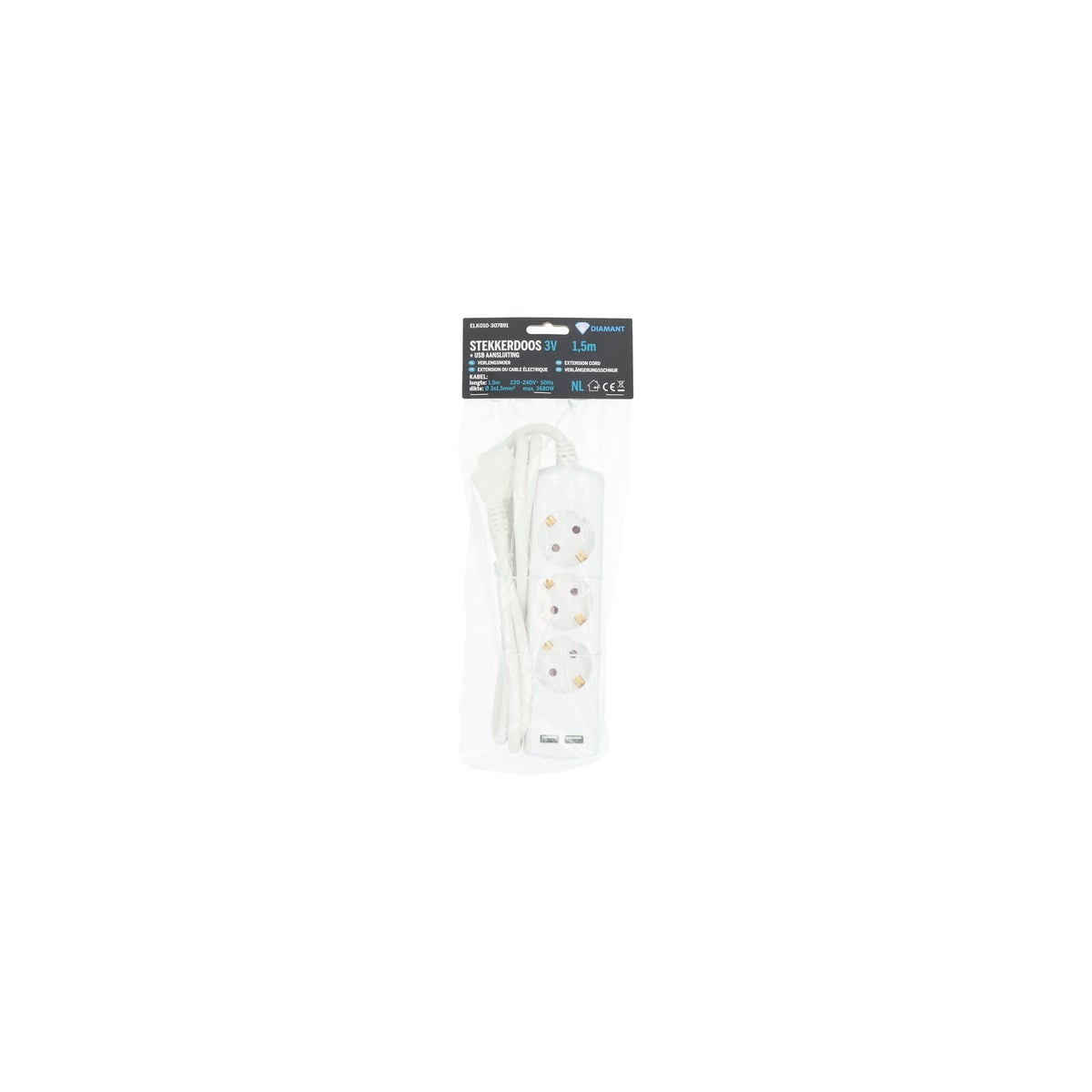 Stekkerdoos 3 voudig met USB 3 x 1,5 mm² 1,5 m NL Stekkerdoos 3 voudig met USB 3 x 1,5 mm² 1,5 m NL