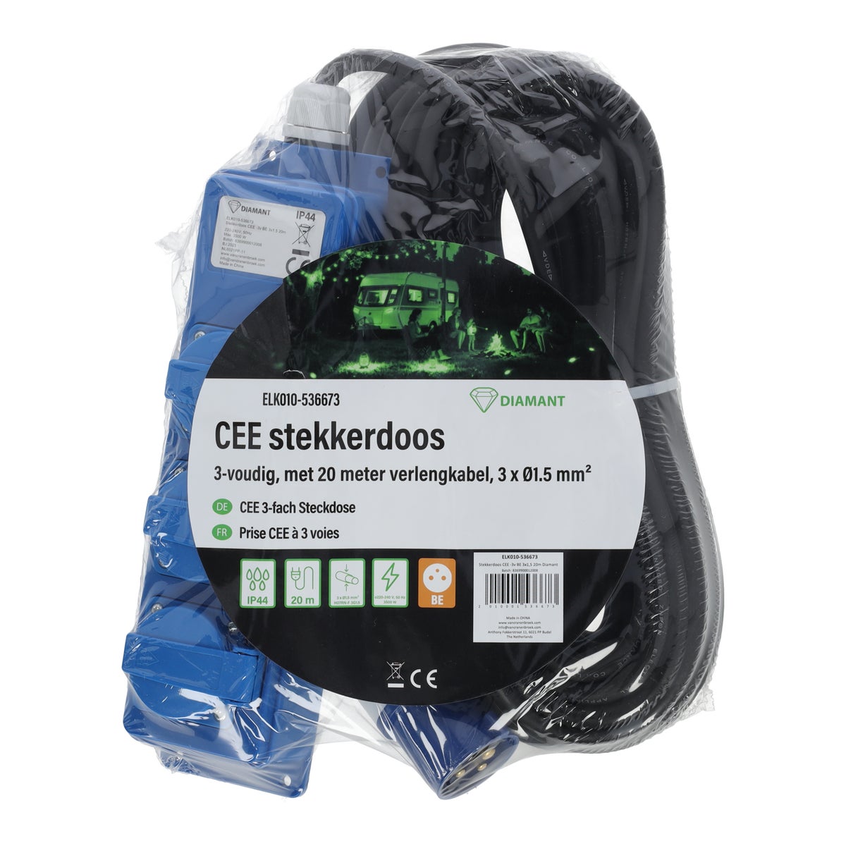 Stekkerdoos CEE -3v BE 3 x 1,5 20m Diamant Stekkerdoos CEE -3v BE 3 x 1,5 20m Diamant