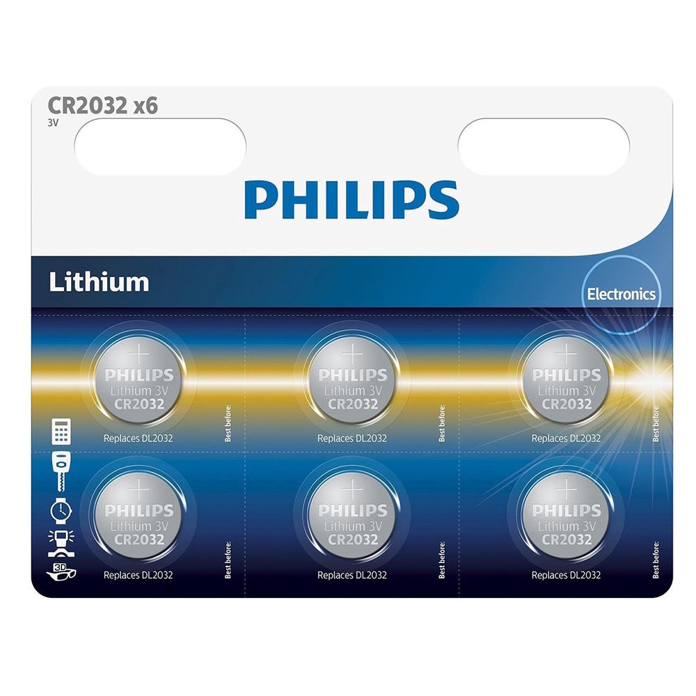 Batterij CR2032 6 stuks Lithium Philips Batterij CR2032 6 stuks Lithium Philips