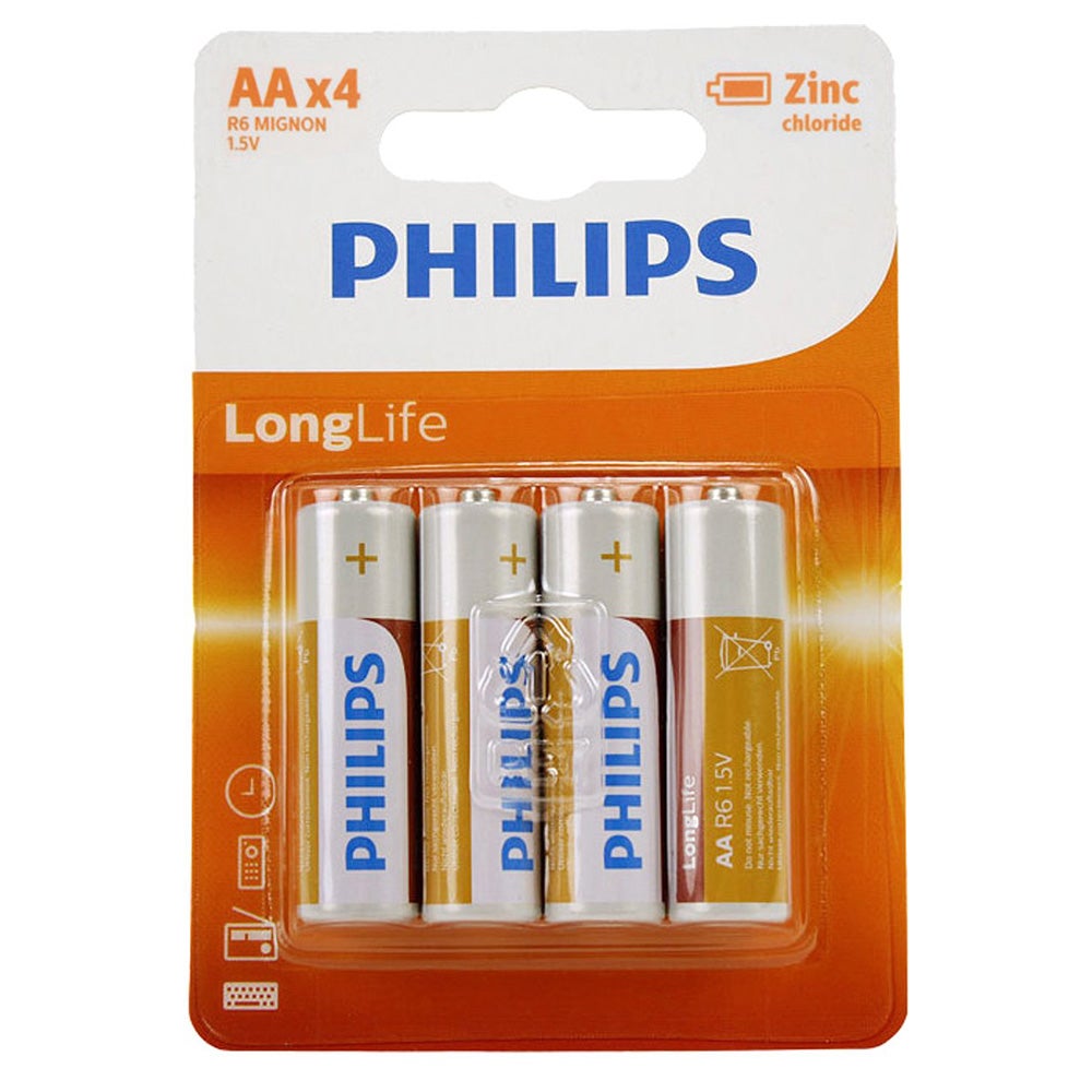 Batterij AA R6 Longlife 4 stuks Philips Batterij AA R6 Longlife 4 stuks Philips