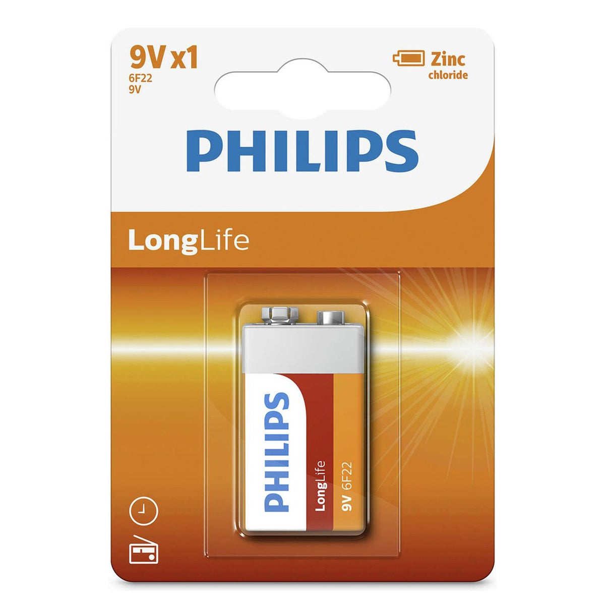 Batterij 6F22 Longlife Philips Batterij 6F22 Longlife Philips