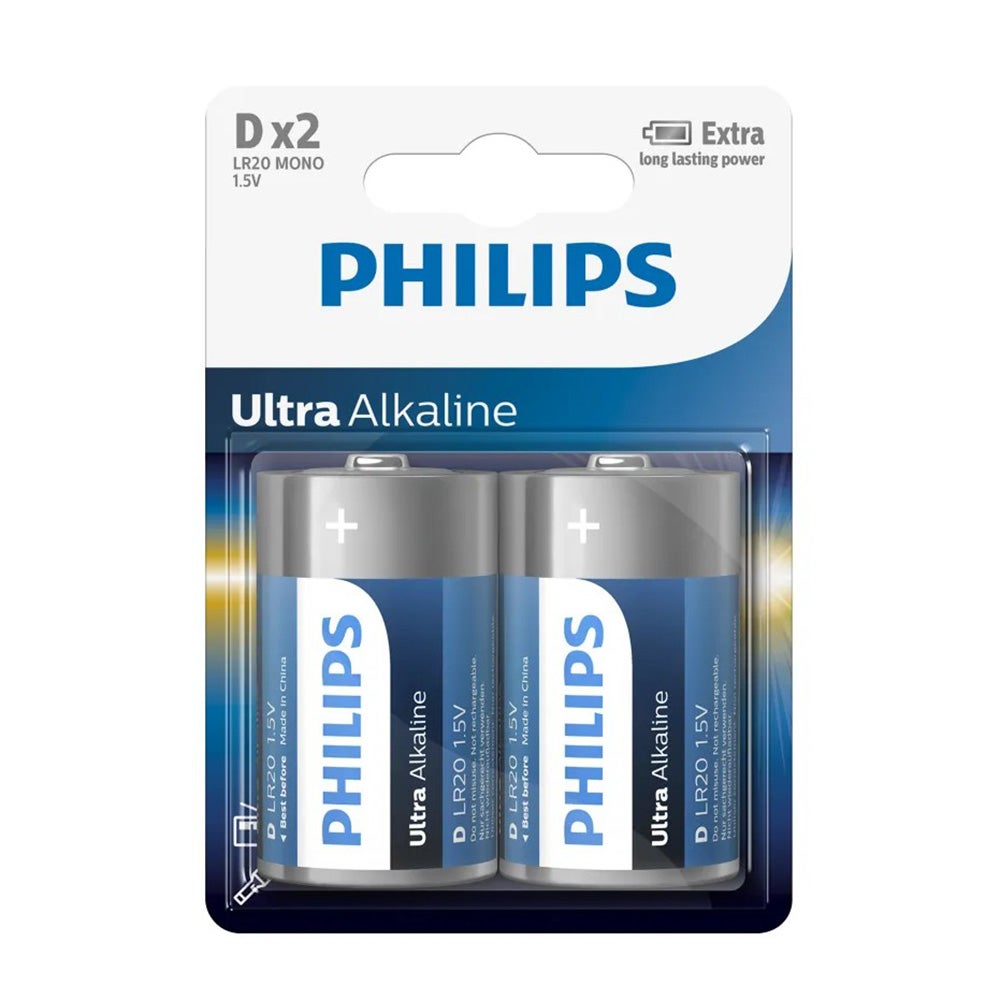 Batterij D LR20 Ultra Alkaline 2 stuks Philips Batterij D LR20 Ultra Alkaline 2 stuks Philips