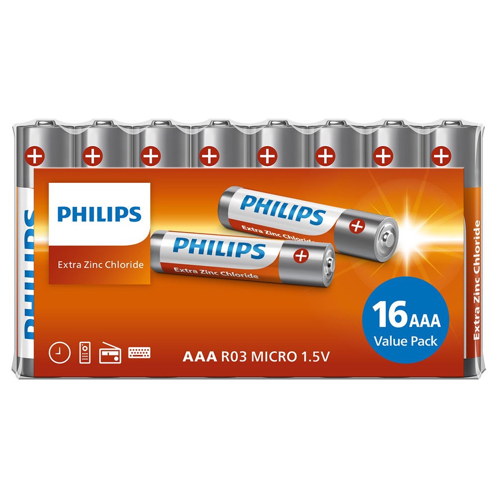 Batterij AAA R03 Longlife Philips 16 stuks Batterij AAA R03 Longlife Philips 16 stuks