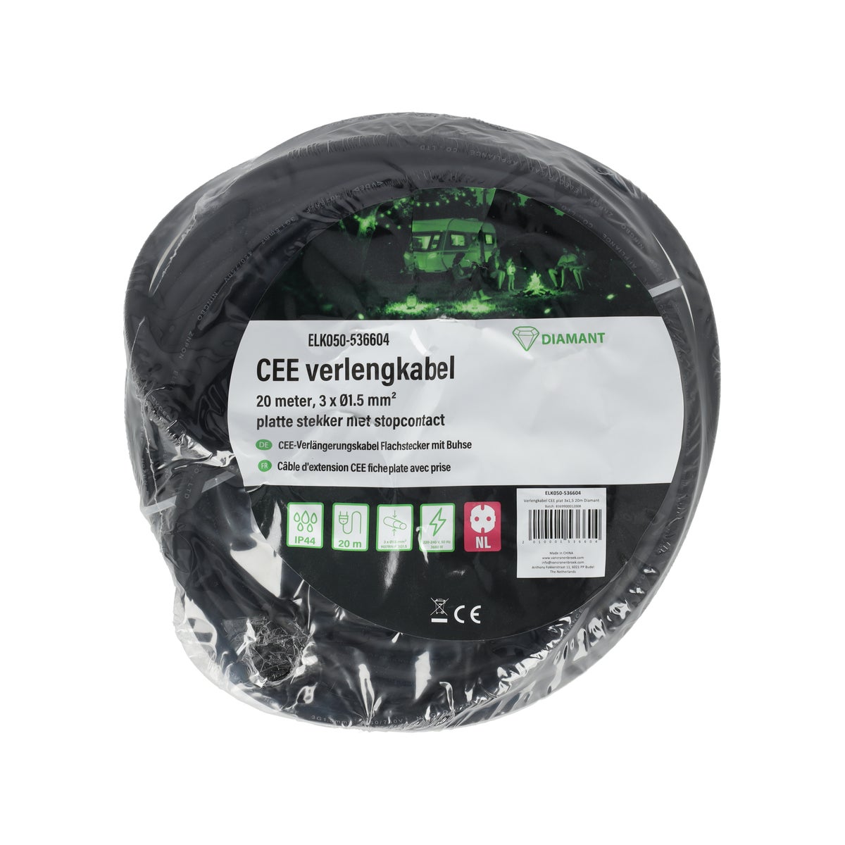 Verlengkabel CEE plat 3 x 1,5 20 m Diamant Verlengkabel CEE plat 3 x 1,5 20 m Diamant