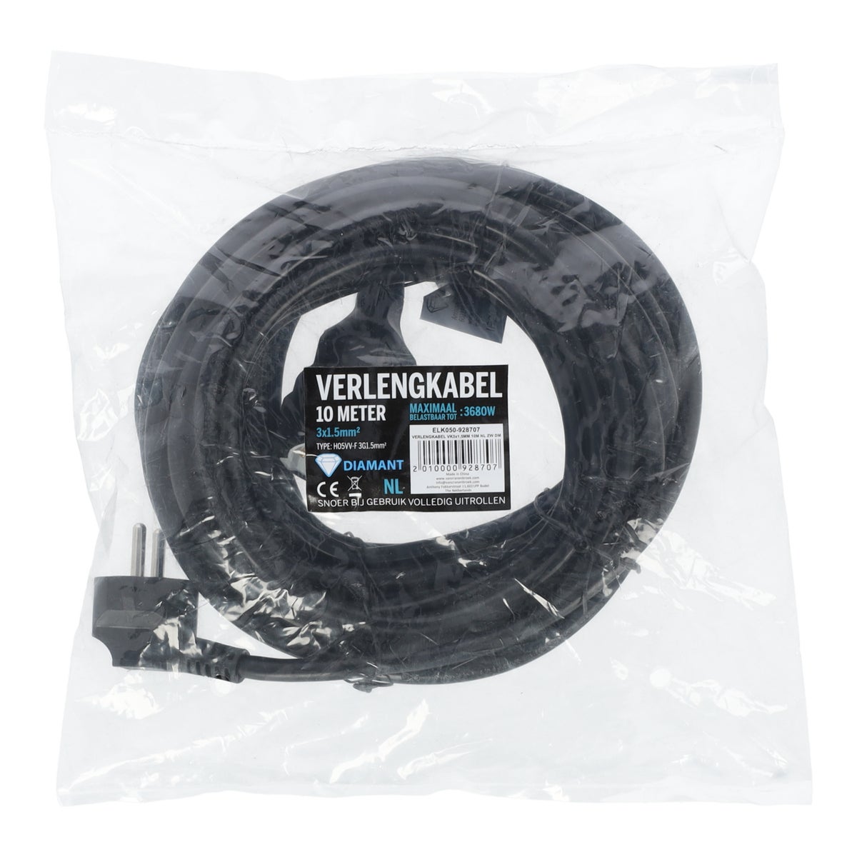 Verlengkabel VK3 x 1,5 mm 10M NL zw DM Verlengkabel VK3 x 1,5 mm 10M NL zw DM
