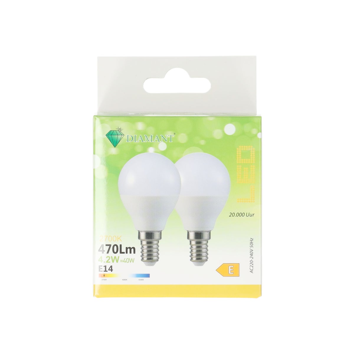 Lamp Led Bol 4.2W-E14 Duo warmwit Lamp Led Bol 4.2W-E14 Duo warmwit