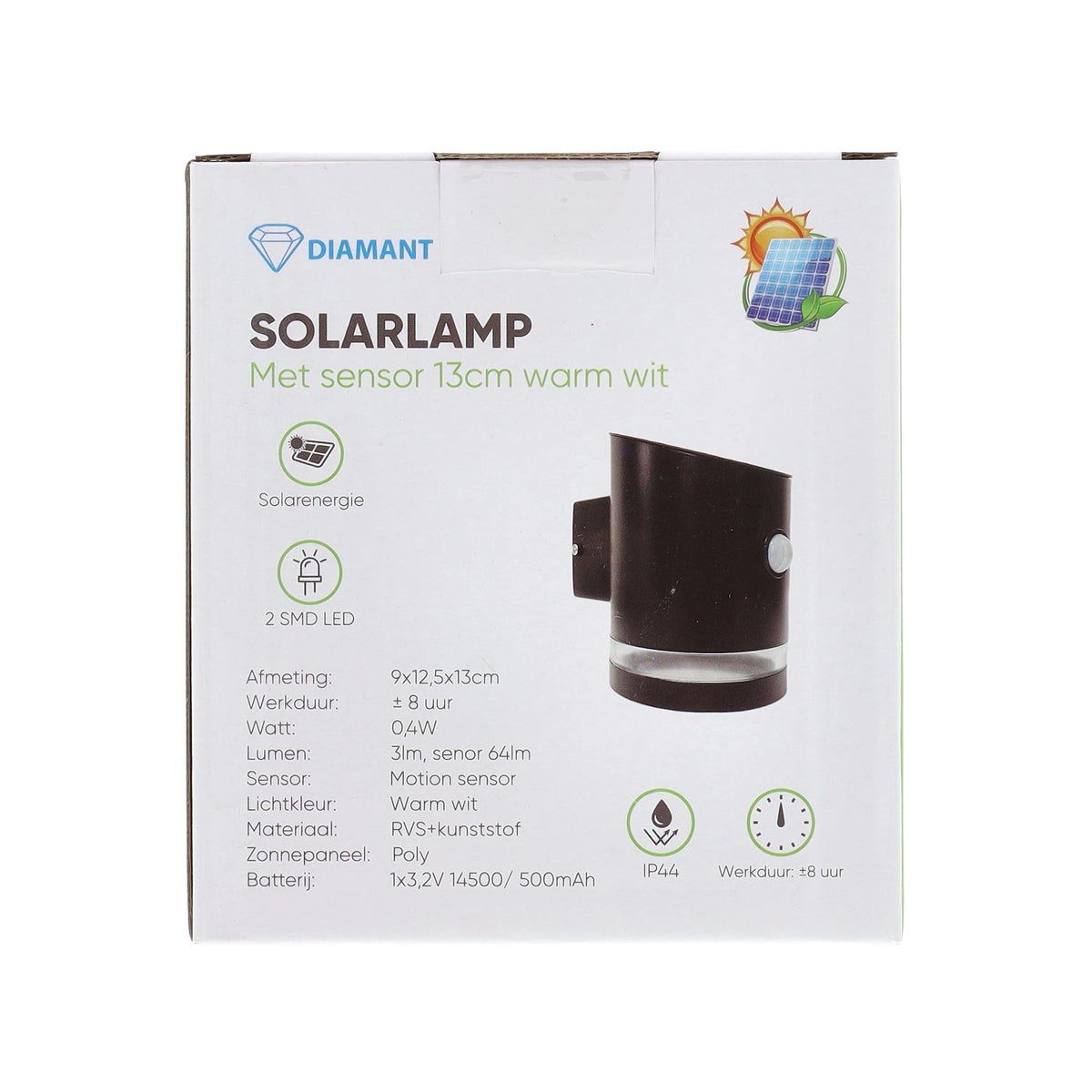 Lamp wand met sensor 13 cm warmwit solar Lamp wand met sensor 13 cm warmwit solar