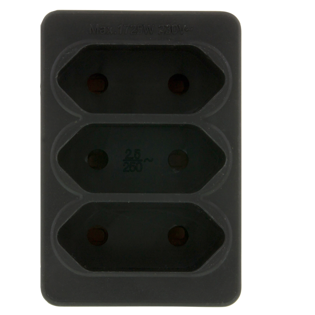 Stekker euro drieweg 2,5A zwart Stekker euro drieweg 2,5A zwart