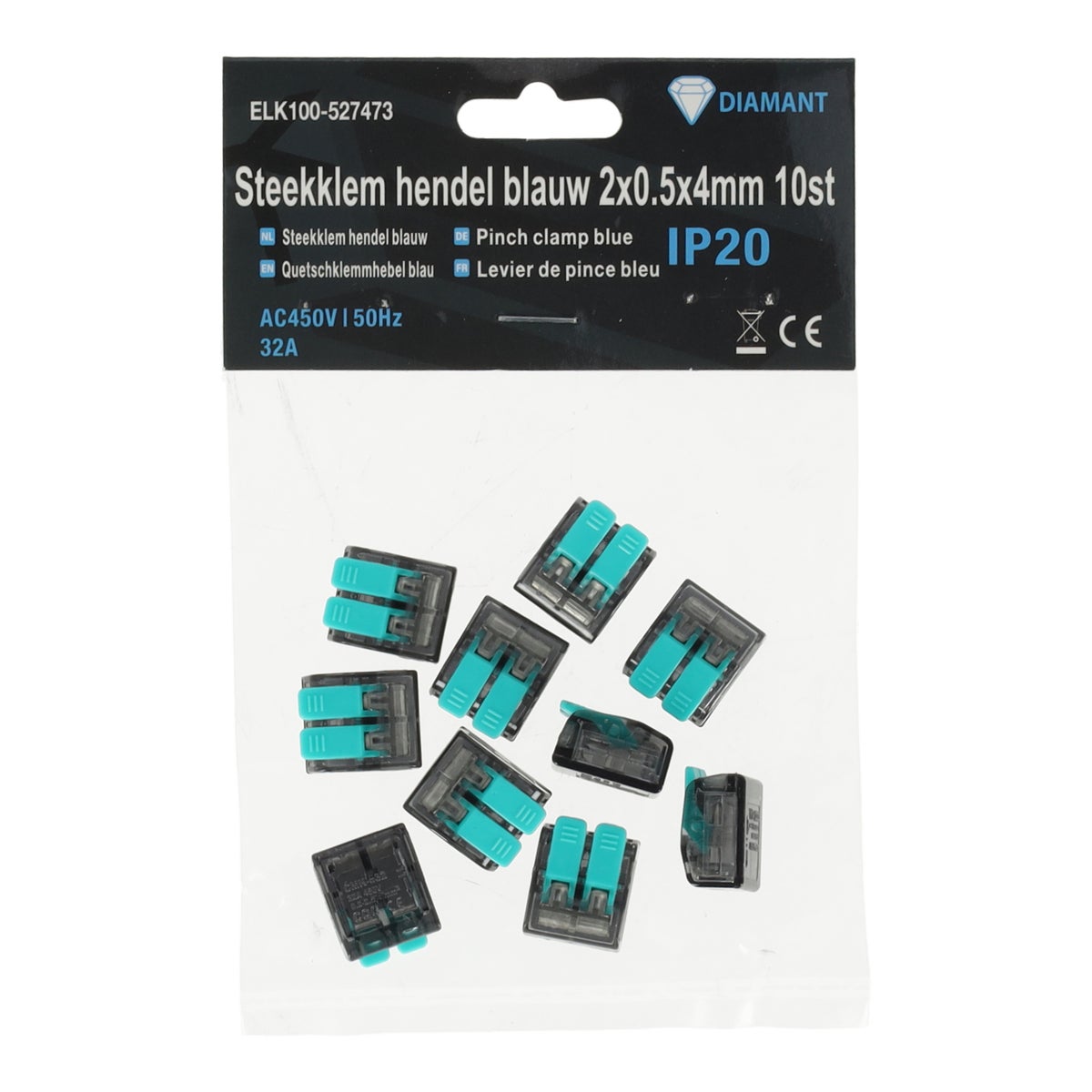 Steekklem hendel blauw 2x0.5x4mm 10st Steekklem hendel blauw 2x0.5x4mm 10st