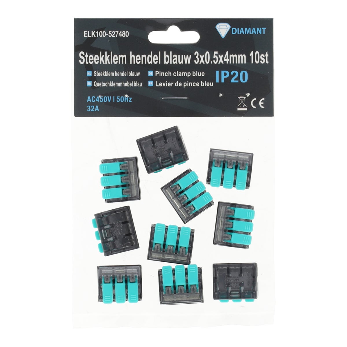 Steekklem hendel blauw 3x0.5x4mm 10st Steekklem hendel blauw 3x0.5x4mm 10st