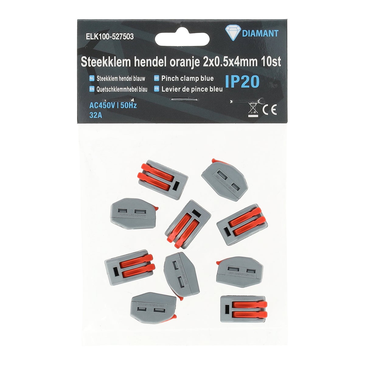 Steekklem hendel oranje 2 x 0.5 x 4 mm 10 stuks Steekklem hendel oranje 2 x 0.5 x 4 mm 10 stuks