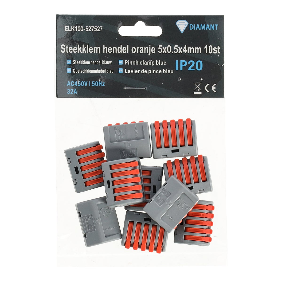 Steekklem hendel oranje 5x0.5x4mm 10st Steekklem hendel oranje 5x0.5x4mm 10st