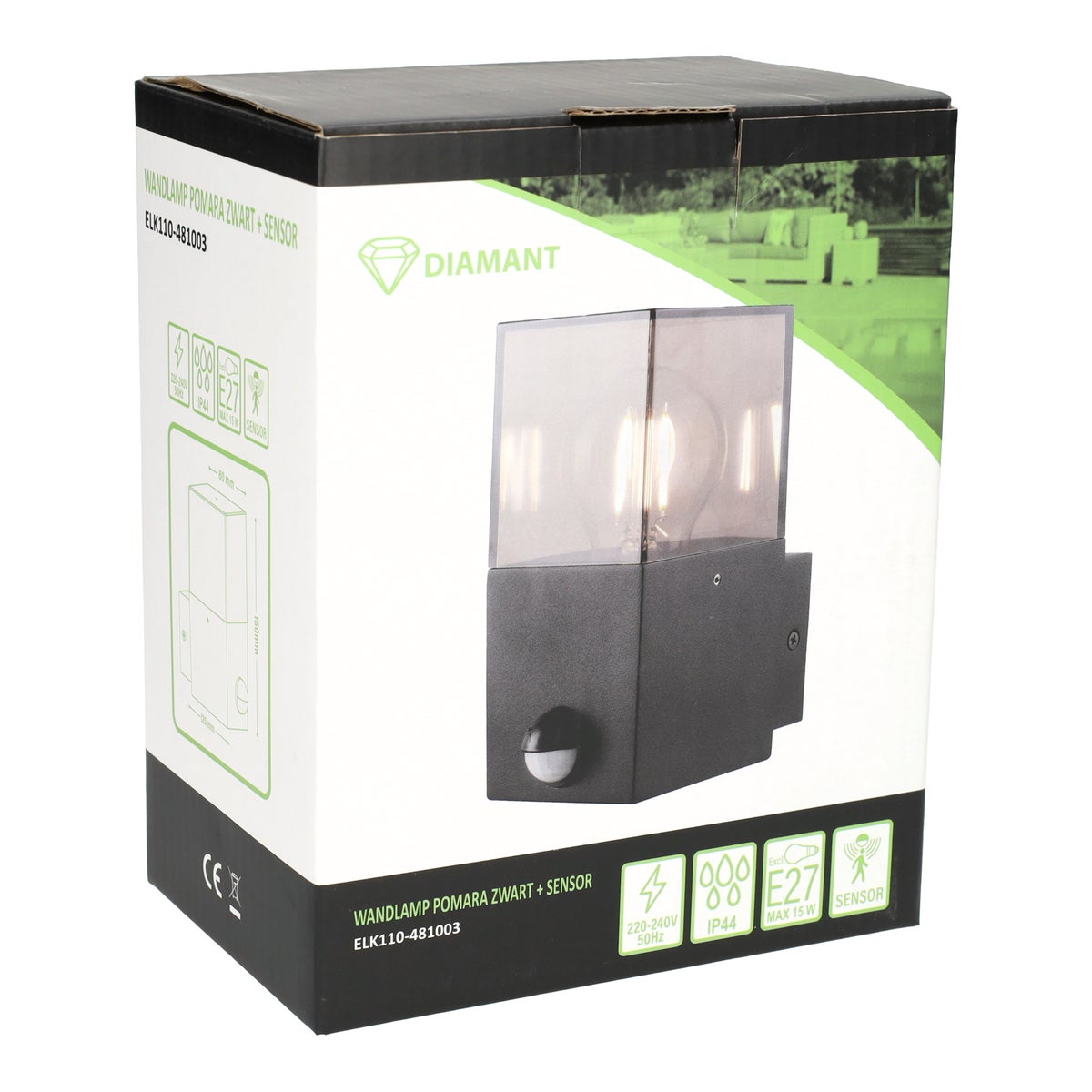 Wandlamp Pomara zwart met sensor Wandlamp Pomara zwart met sensor