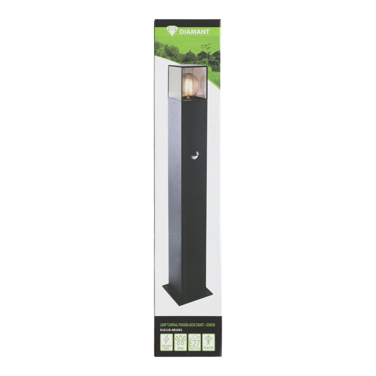 Tuinpaal lamp Pomara 60 cm zwart met sensor Tuinpaal lamp Pomara 60 cm zwart met sensor