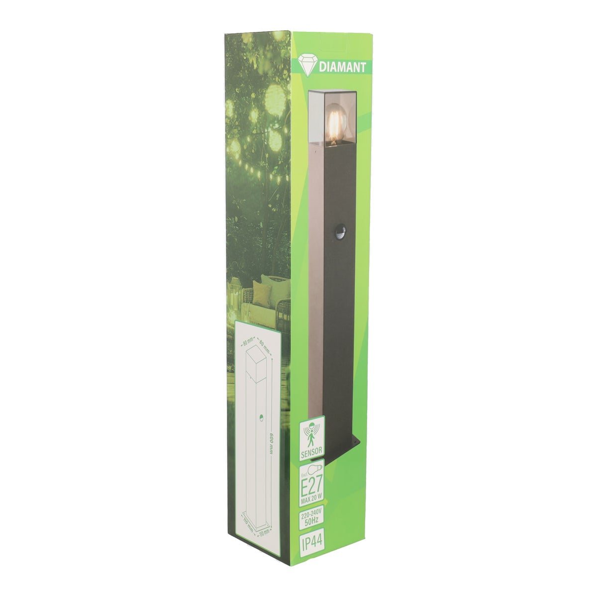 Tuinpaal lamp Pomara 60 cm bruin met sensor Tuinpaal lamp Pomara 60 cm bruin met sensor