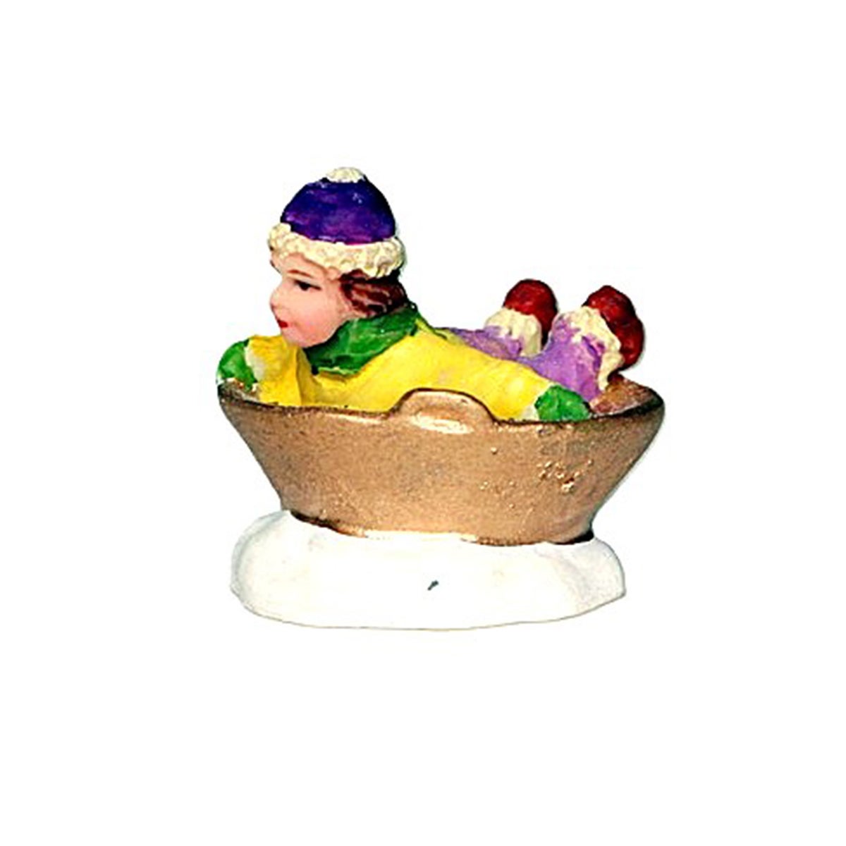 Kerstdorp kind in tobbe slee 3cm Kerstdorp kind in tobbe slee 3cm