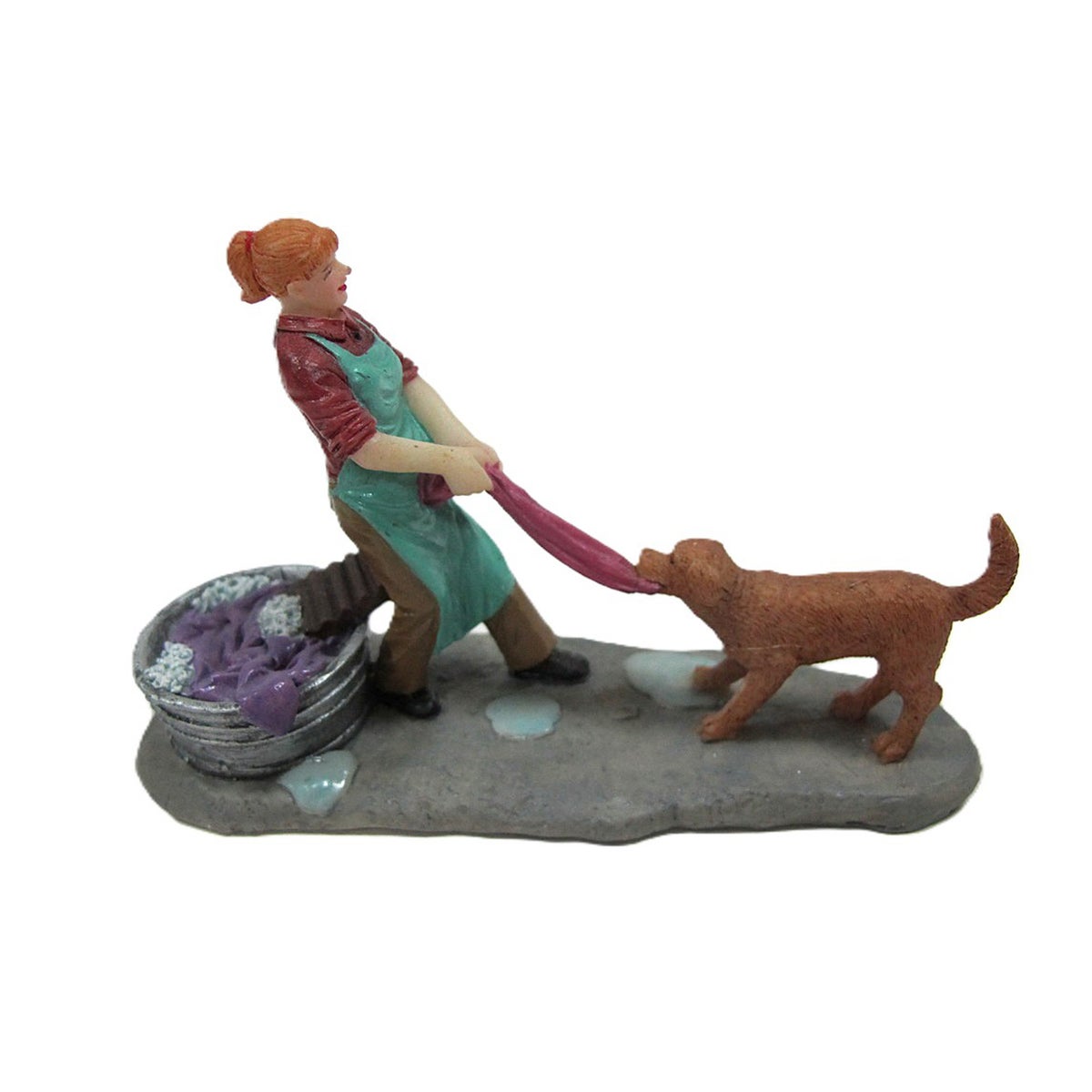 Kerstdorp vrouw met hond Kerstdorp vrouw met hond