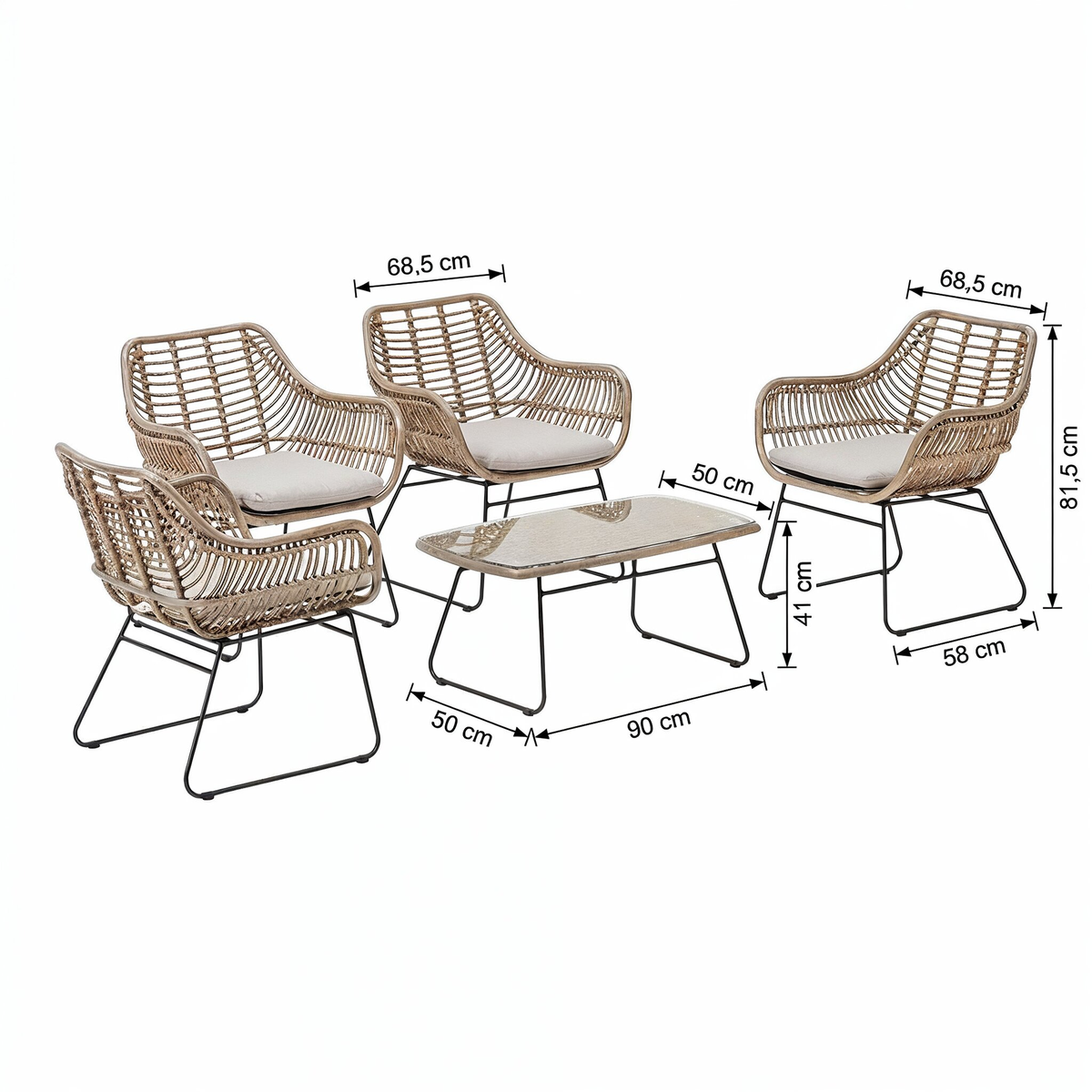 Bank-stoel Loungeset Filetti - Naturel - 4-zits Extra Bank-stoel Loungeset Filetti - Naturel - 4-zits Extra