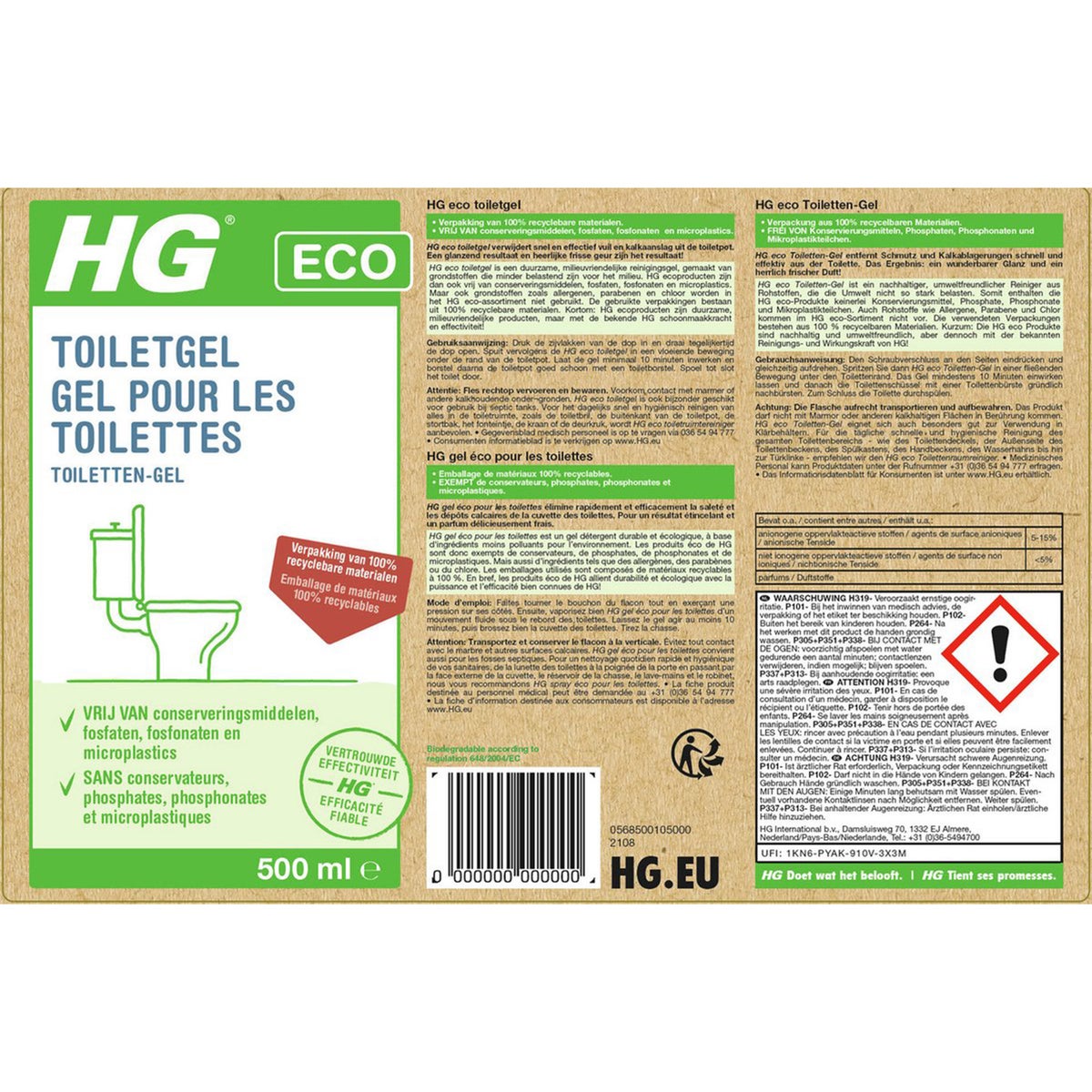 HG ECO toiletgel 0.5L NL HG ECO toiletgel 0.5L NL