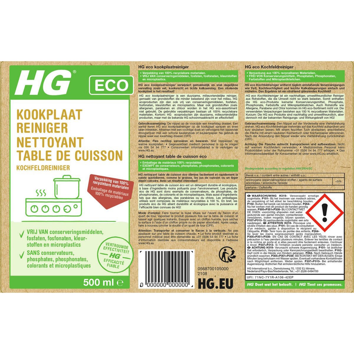 HG ECO kookplaat reiniger 0.5L NL/BE HG ECO kookplaat reiniger 0.5L NL/BE
