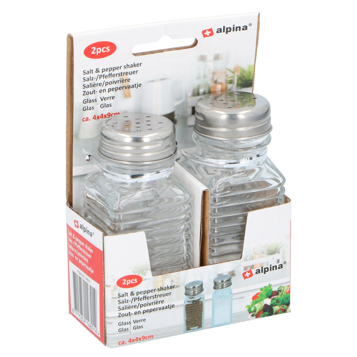 Zout+peper vat 9x4cm 2st Alpina Zout+peper vat 9x4cm 2st Alpina