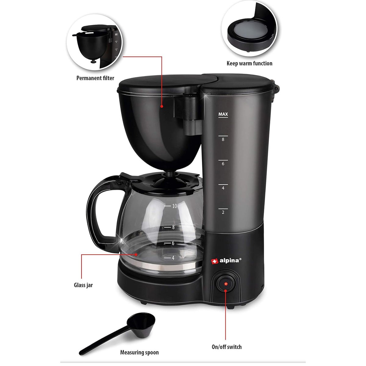 Koffiezetapparaat zwart 1,25L 750W Koffiezetapparaat zwart 1,25L 750W