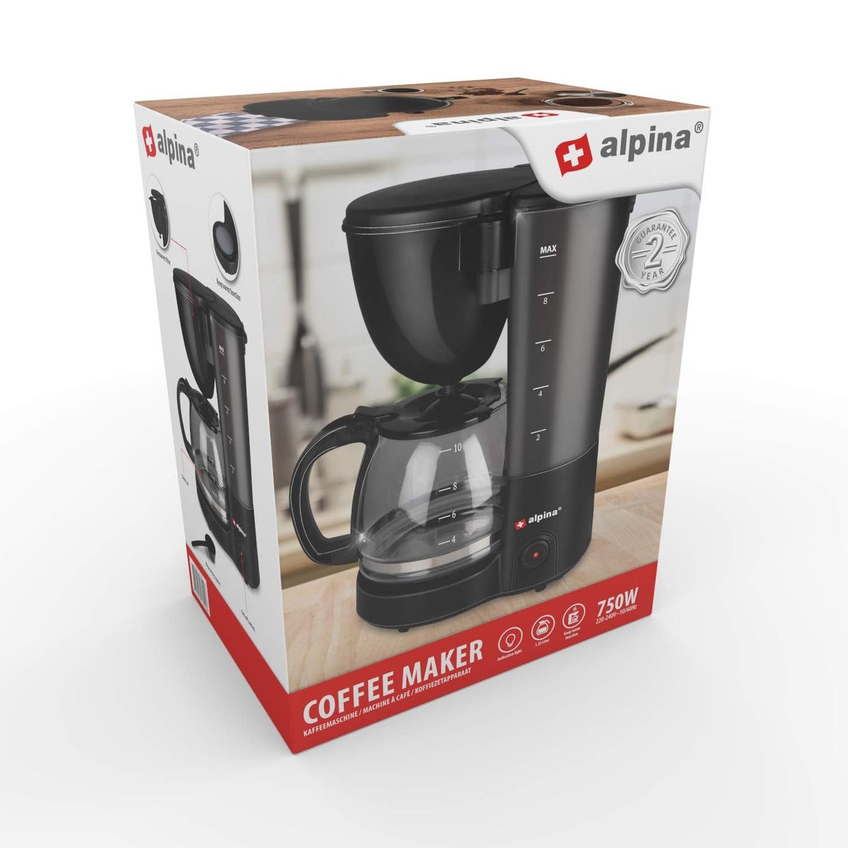 Koffiezetapparaat zwart 1,25L 750W Koffiezetapparaat zwart 1,25L 750W