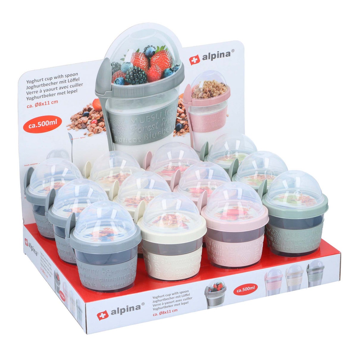 Beker yoghurt met lepel 500 ml assorti Alpina Beker yoghurt met lepel 500 ml assorti Alpina