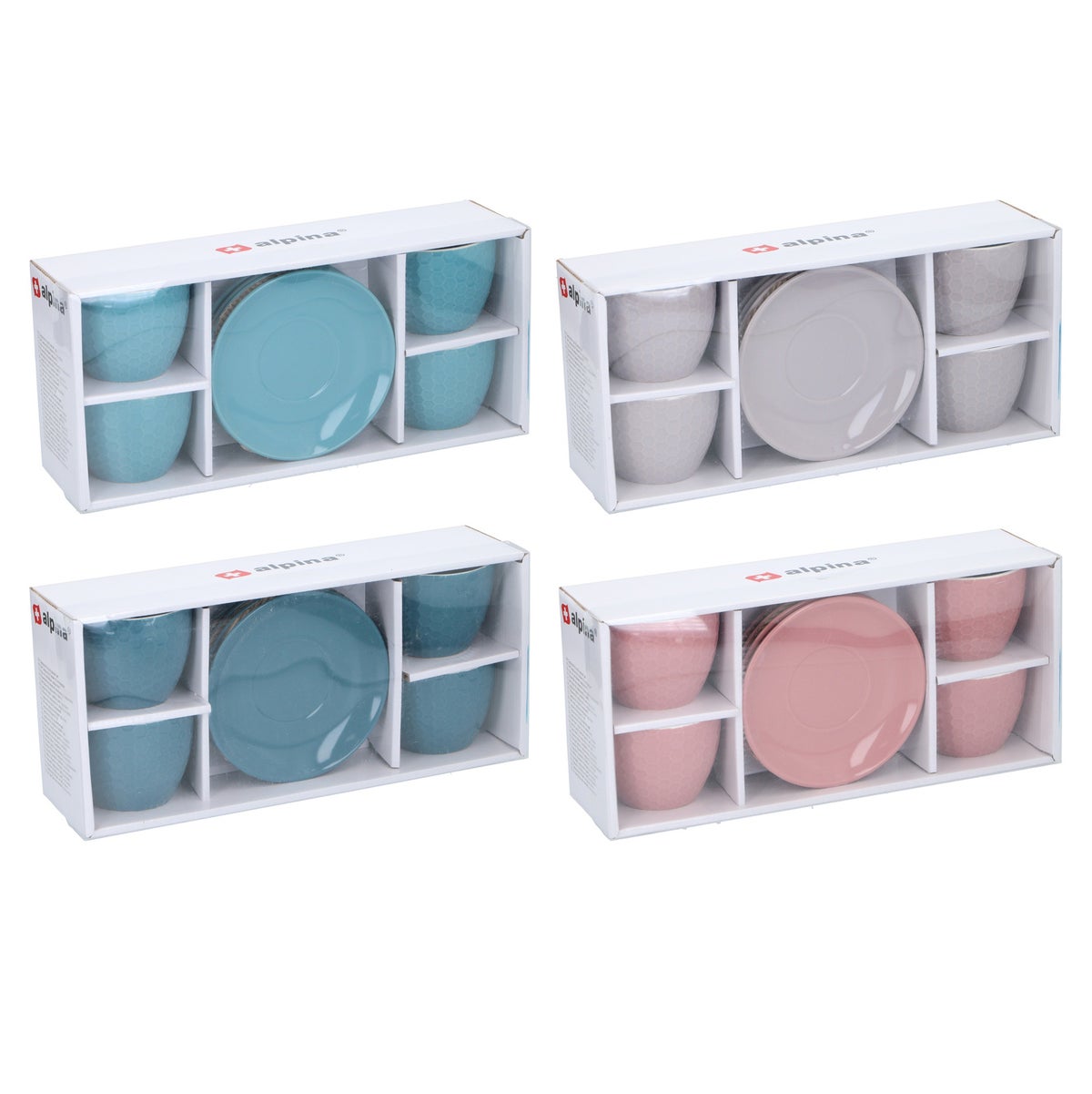 Kop en schotelset cappuccino 8-delig assorti Alpina Kop en schotelset cappuccino 8-delig assorti Alpina