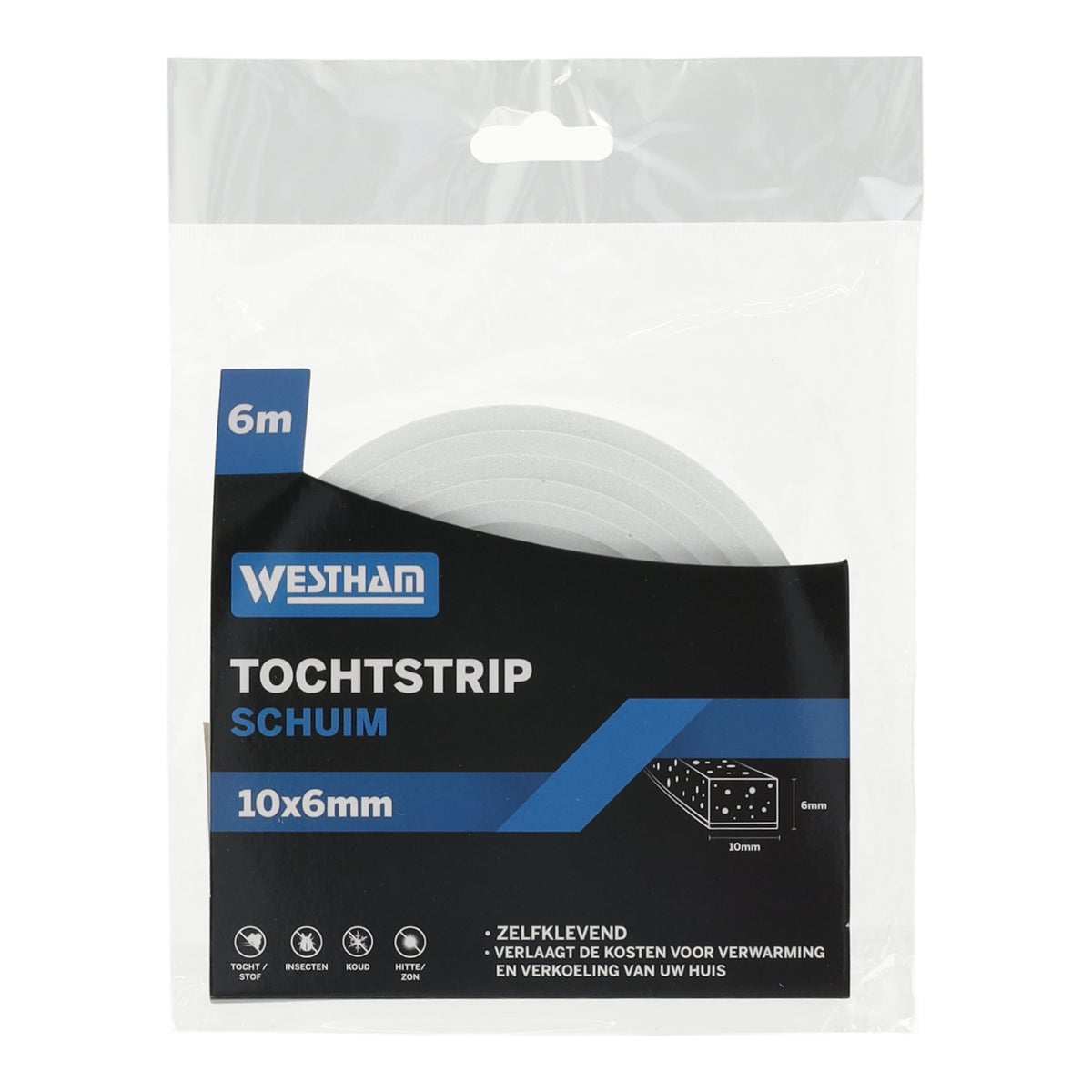 Tochtstrip zelfkleef schuim 10 x 6 mm Tochtstrip zelfkleef schuim 10 x 6 mm