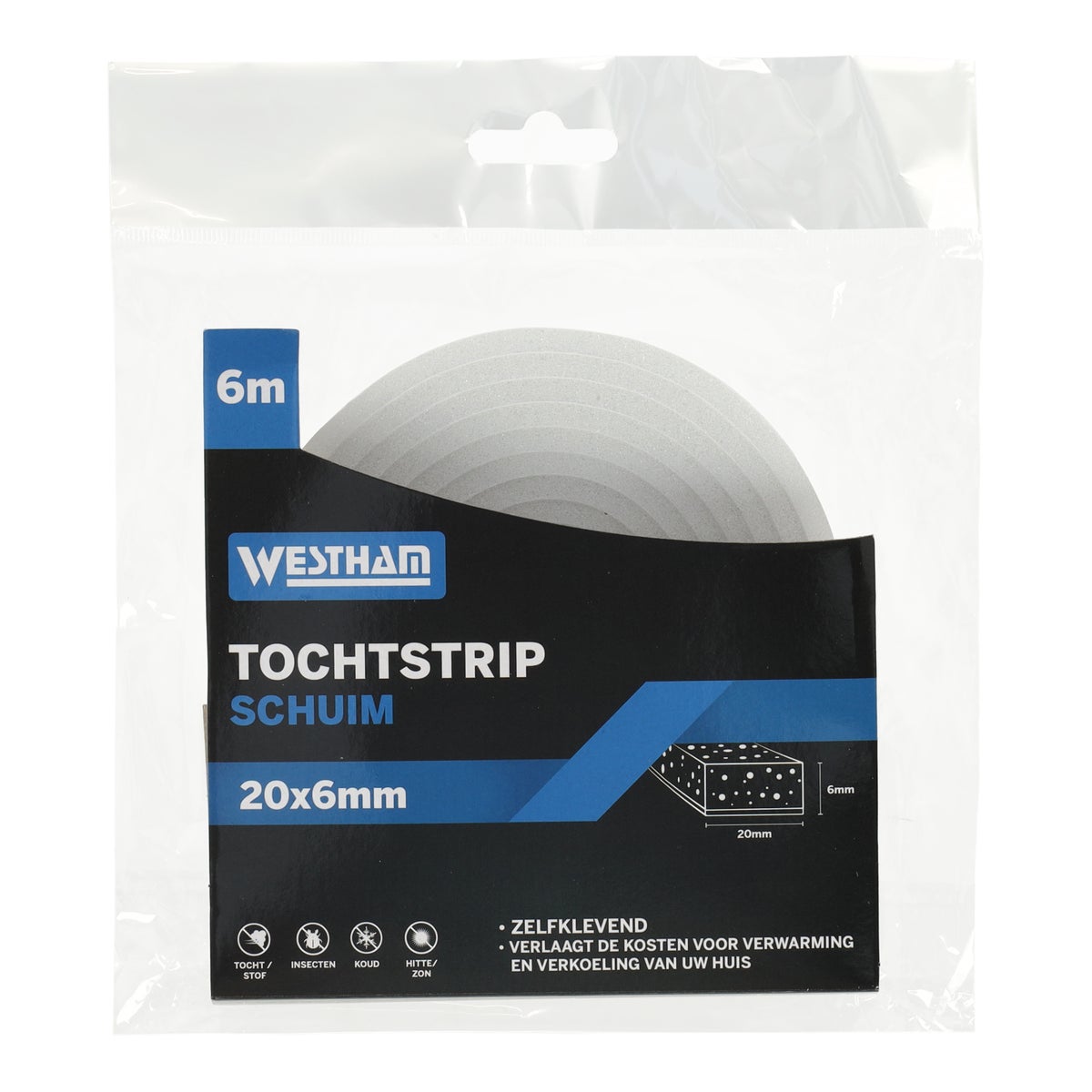 Tochtstrip zelfklevend schuim 20 x 6 mm Tochtstrip zelfklevend schuim 20 x 6 mm