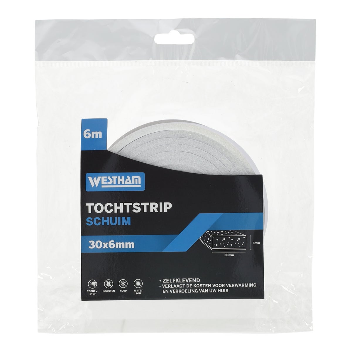 Tochtstrip zelfklevend schuim 30 x 6 mm Tochtstrip zelfklevend schuim 30 x 6 mm