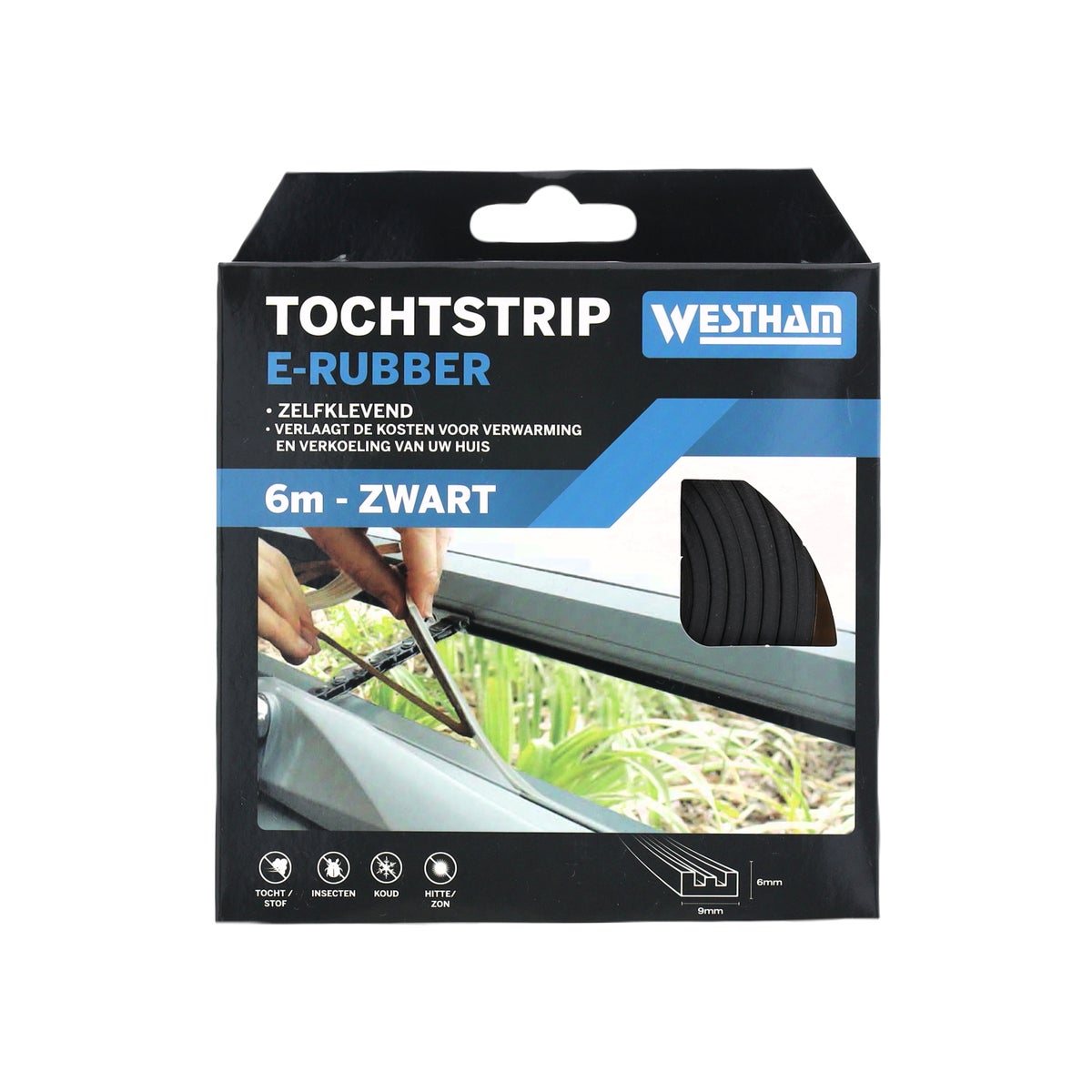 Tochtstrip E rubber 6 m zwart Tochtstrip E rubber 6 m zwart