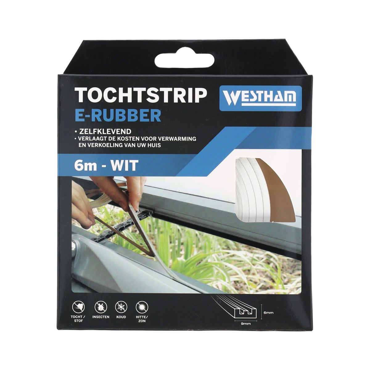 Tochtstrip E-rubber 6 meter wit Tochtstrip E-rubber 6 meter wit