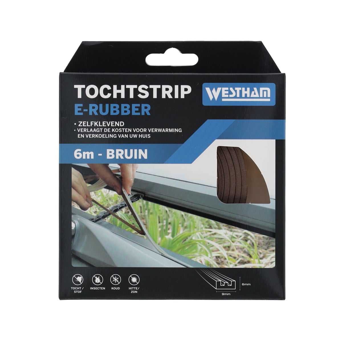 Tochtstrip E-rubber 6 m bruin Tochtstrip E-rubber 6 m bruin