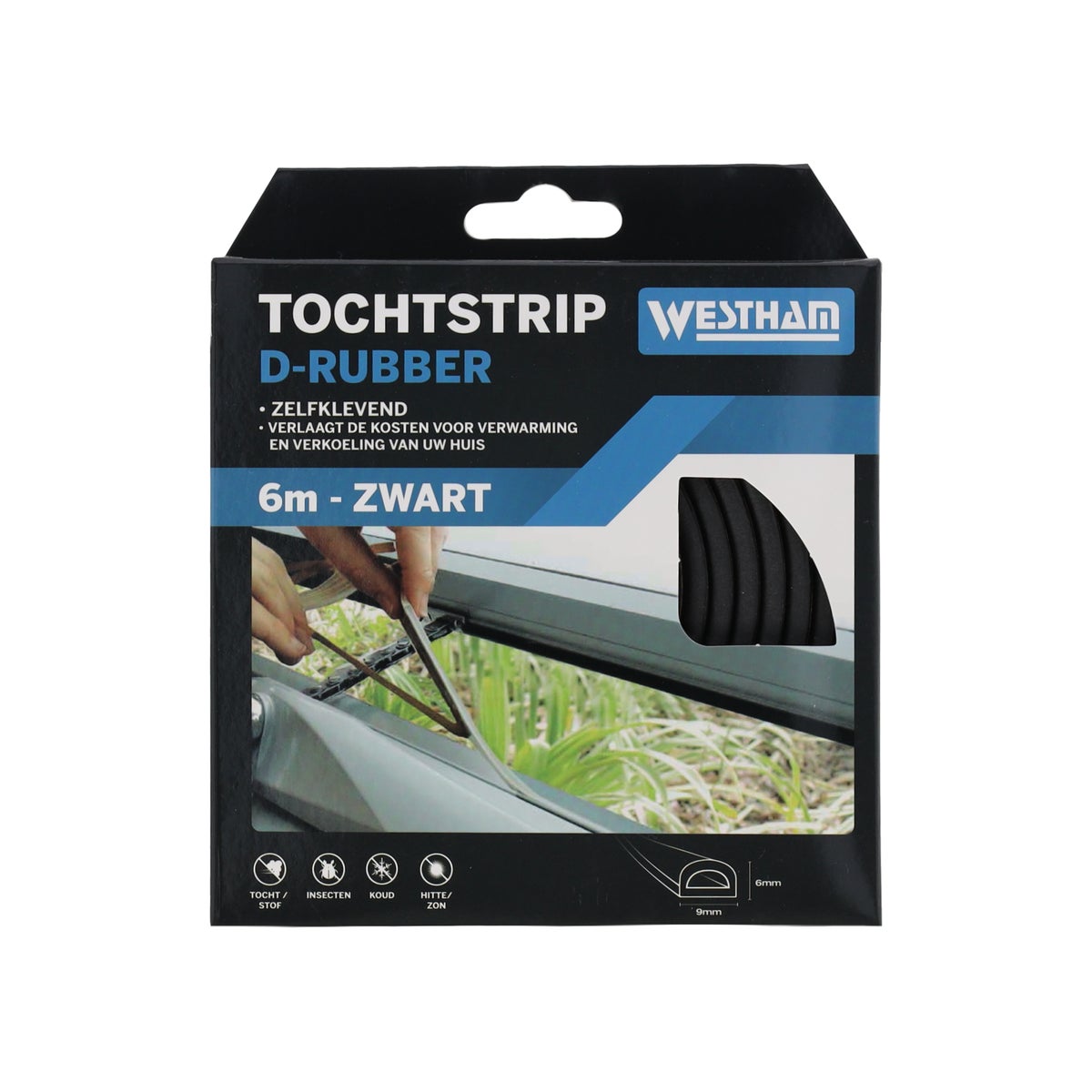 Tochtstrip D rubber 6 m zwart Tochtstrip D rubber 6 m zwart