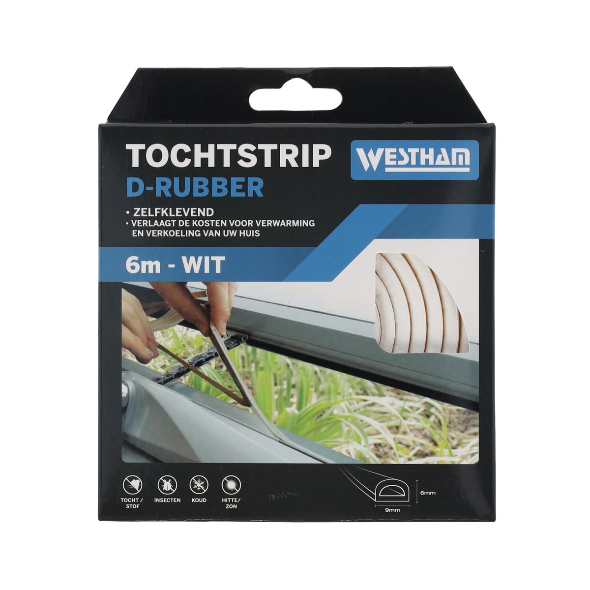 Tochtstrip D rubber 6 m wit Tochtstrip D rubber 6 m wit
