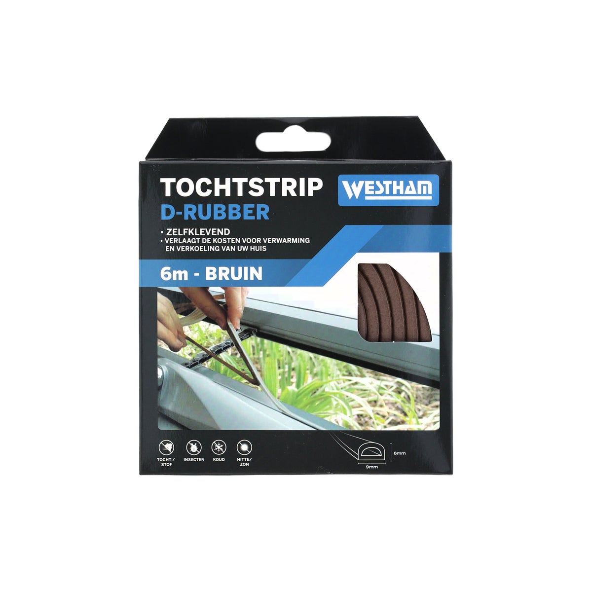 Tochtstrip D rubber 6 meter bruin Tochtstrip D rubber 6 meter bruin