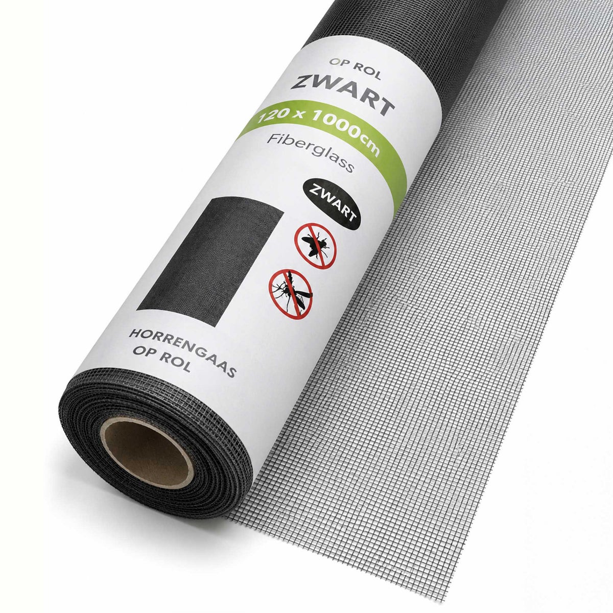Horrengaas rol 1.2 x 10 m zwart fiberglass Horrengaas rol 1.2 x 10 m zwart fiberglass