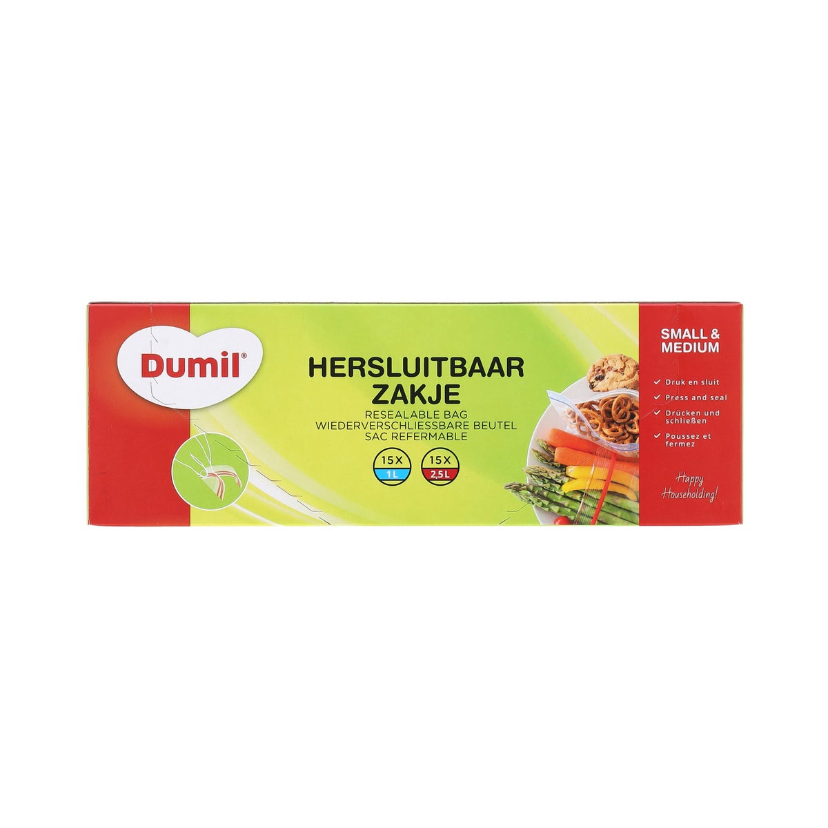 Hersluitbare zakjes 1L 15st + 2,5L 15st Dumil Hersluitbare zakjes 1L 15st + 2,5L 15st Dumil