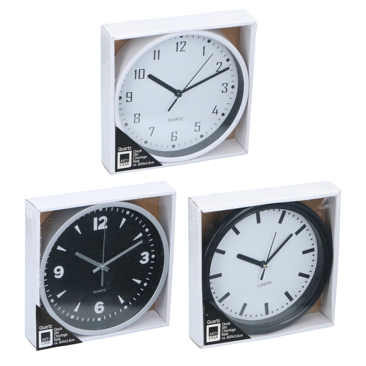 Wandklok 20 cm 3 assorti Wandklok 20 cm 3 assorti