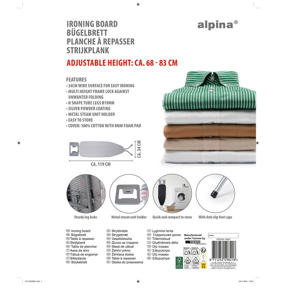Strijkplank 119cm Alpina Strijkplank 119cm Alpina
