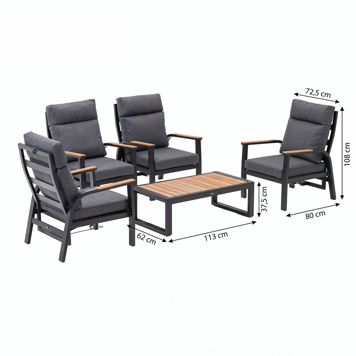 Bank-stoel Loungeset Harston - Zwart - 4-zits Extra Bank-stoel Loungeset Harston - Zwart - 4-zits Extra