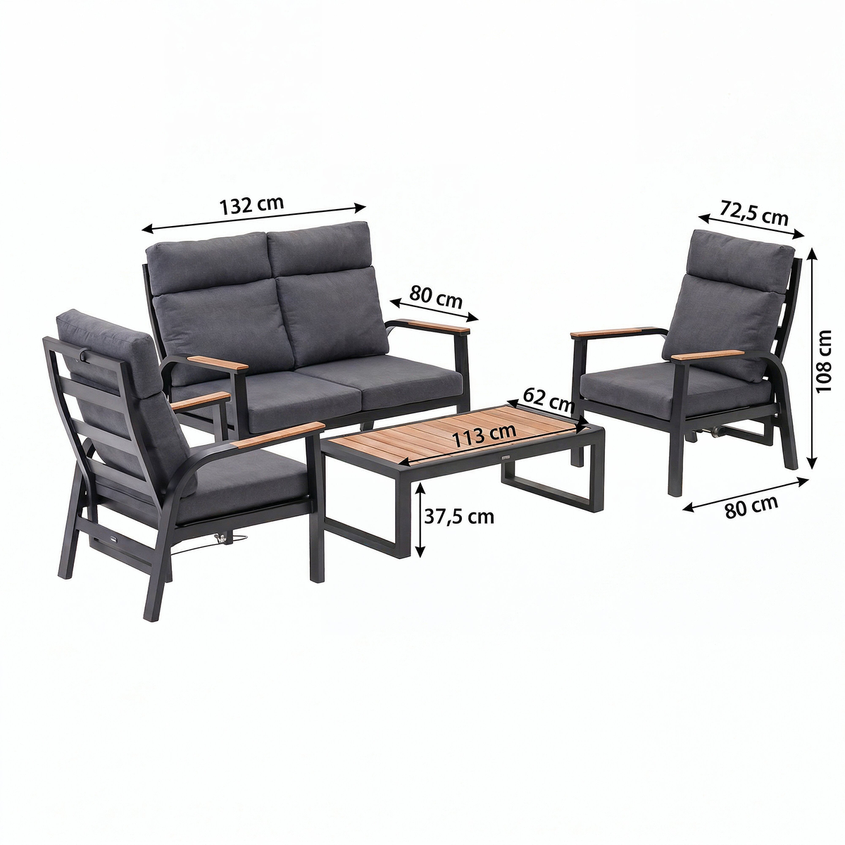 Bank-stoel Loungeset Harston - Zwart - 4-zits Bank-stoel Loungeset Harston - Zwart - 4-zits